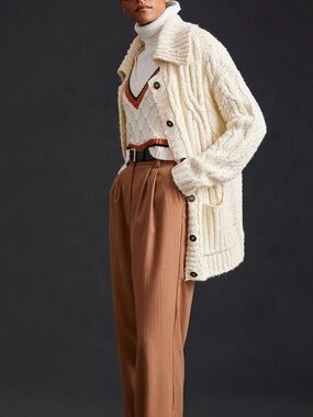 Pilcro Chunky Cable-Knit Cardigan Sweater Fisherman Preppy Coastal Grandmacore